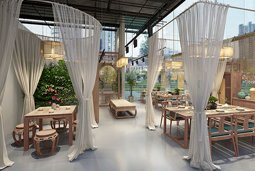 上海200平禅意中式风格奶茶咖啡店装修设计效果图