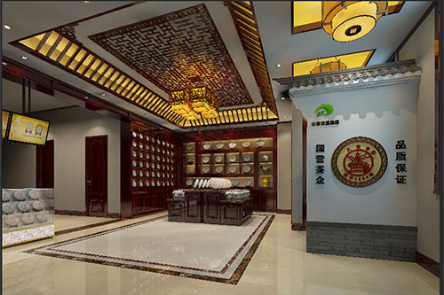 上海古朴典雅的中式茶叶店大堂设计效果图